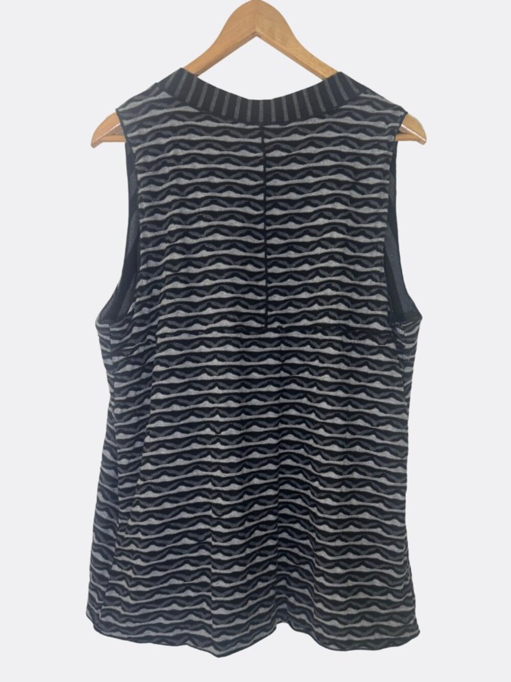 Apropos Black Gray Mixed Stripe Textured Open Front Vest Lagenlook - Picture 3 of 5